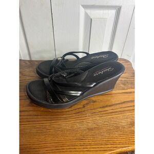 Skechers Memory Foam Black Wedge Sandals Women's Size 9 Multi‎ Strap